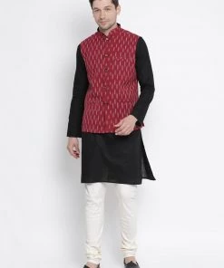 Buy 1 Get 1 VASTRAMAY Men's Maroon Cotton Ethnic Jacket
