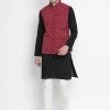 Vastramay Men's Black Cotton Kurta, Ethnic Jacket And Pyjama Set
