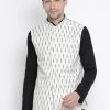 VASTRAMAY Men's White Cotton Ethnic Jacket Buy 1 Get 1