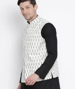 VASTRAMAY Men's White Cotton Ethnic Jacket Buy 1 Get 1