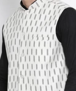 VASTRAMAY Men's White Cotton Ethnic Jacket Buy 1 Get 1