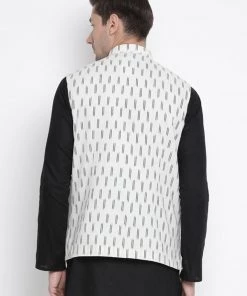 VASTRAMAY Men's White Cotton Ethnic Jacket Buy 1 Get 1