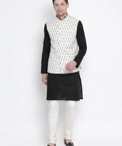 VASTRAMAY Men's White Cotton Ethnic Jacket Buy 1 Get 1