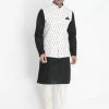 Vastramay Men's Black Cotton Kurta, Ethnic Jacket And Pyjama Set
