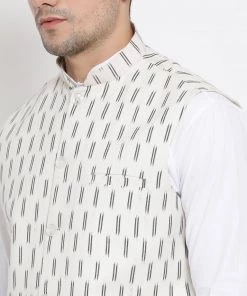 Vastramay Jacket Kurta Sets Men's White Cotton Kurta, Ethnic Jacket And Pyjama Set