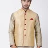 Vastramay Men's Beige Cotton Silk Blend Ethnic Jacket