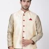 Vastramay Men's Cream Cotton Silk Blend Ethnic Jacket