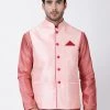 Vastramay Men's Pink Cotton Silk Blend Ethnic Jacket 1 Vastramay Men's Pink Cotton Silk Blend Ethnic Jacket
