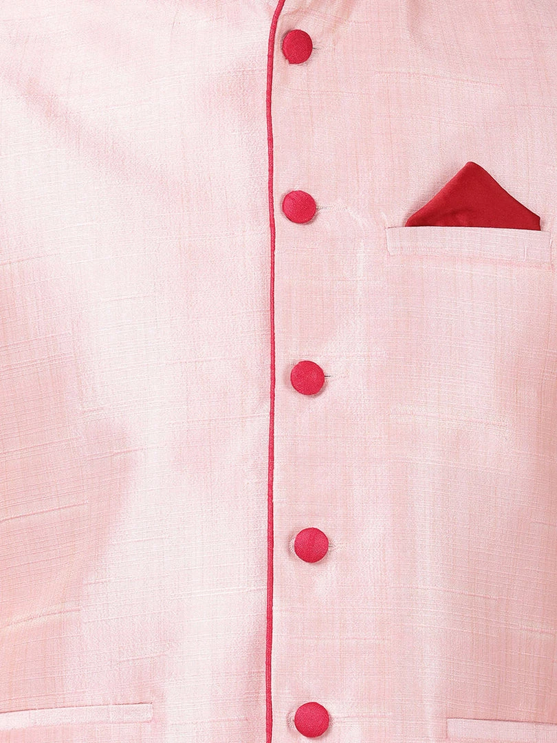 Vastramay Men's Pink Cotton Silk Blend Ethnic Jacket 5 Vastramay Men's Pink Cotton Silk Blend Ethnic Jacket