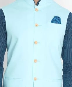 Nehru Jacket VASTRAMAY Men's Light Blue Cotton Ethnic Jacket 10 Nehru Jacket VASTRAMAY Men's Light Blue Cotton Ethnic Jacket