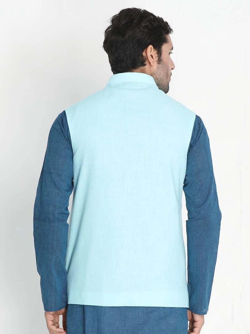 Nehru Jacket VASTRAMAY Men's Light Blue Cotton Ethnic Jacket 6 Nehru Jacket VASTRAMAY Men's Light Blue Cotton Ethnic Jacket