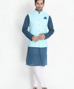 Nehru Jacket VASTRAMAY Men's Light Blue Cotton Ethnic Jacket 12 Nehru Jacket VASTRAMAY Men's Light Blue Cotton Ethnic Jacket