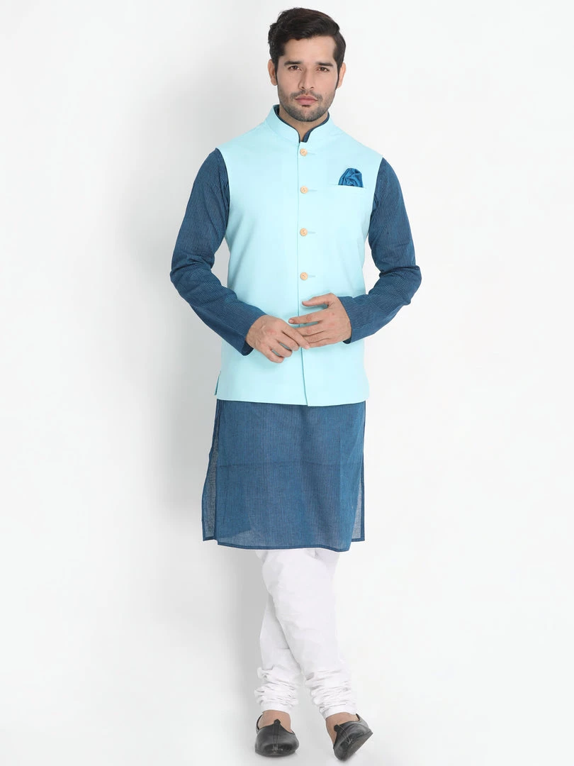 Nehru Jacket VASTRAMAY Men's Light Blue Cotton Ethnic Jacket 7 Nehru Jacket VASTRAMAY Men's Light Blue Cotton Ethnic Jacket