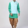 Vastramay Men's Green Cotton Blend Ethnic Jacket, Kurta And Dhoti Pant Set Kurta Sets