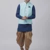 Vastramay Men's Dark Blue Cotton Blend Ethnic Jacket, Kurta And Dhoti Pant Set 1 Vastramay Men's Dark Blue Cotton Blend Ethnic Jacket, Kurta And Dhoti Pant Set