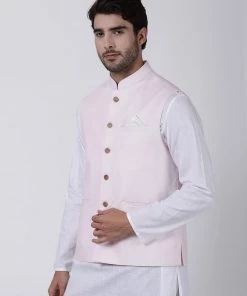 VASTRAMAY Men's Pink Cotton Ethnic Jacket