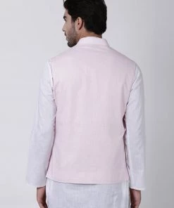 VASTRAMAY Men's Pink Cotton Ethnic Jacket