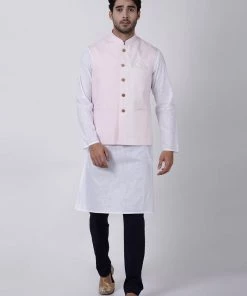 VASTRAMAY Men's Pink Cotton Ethnic Jacket