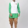 Vastramay Buy 1 Get 1 Men's Green Cotton Blend Ethnic Jacket, Kurta And Dhoti Pant Set