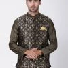 VASTRAMAY Men's Black Silk Blend Ethnic Jacket