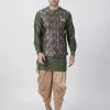Vastramay Men's Green Cotton Silk Blend Kurta, Ethnic Jacket And Dhoti Pant Set 2 Vastramay Men's Green Cotton Silk Blend Kurta, Ethnic Jacket And Dhoti Pant Set