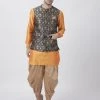 Vastramay Kurta Sets Men's Orange Cotton Silk Blend Kurta, Ethnic Jacket And Dhoti Pant Set