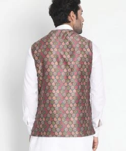 VASTRAMAY Men's Grey Silk Blend Nehru Jacket