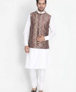 VASTRAMAY Men's Grey Silk Blend Nehru Jacket