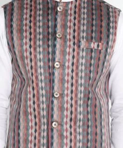 VASTRAMAY Men's Grey Silk Blend Nehru Jacket