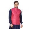 VASTRAMAY Men's Pink Silk Blend Ethnic Jacket