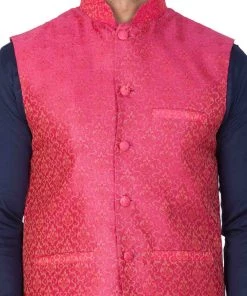 VASTRAMAY Men's Pink Silk Blend Ethnic Jacket 9 VASTRAMAY Men's Pink Silk Blend Ethnic Jacket