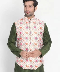 VASTRAMAY Men's Pink Silk Blend Ethnic Jacket Nehru Jacket