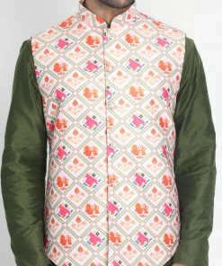 VASTRAMAY Men's Pink Silk Blend Ethnic Jacket Nehru Jacket