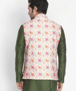 VASTRAMAY Men's Pink Silk Blend Ethnic Jacket Nehru Jacket