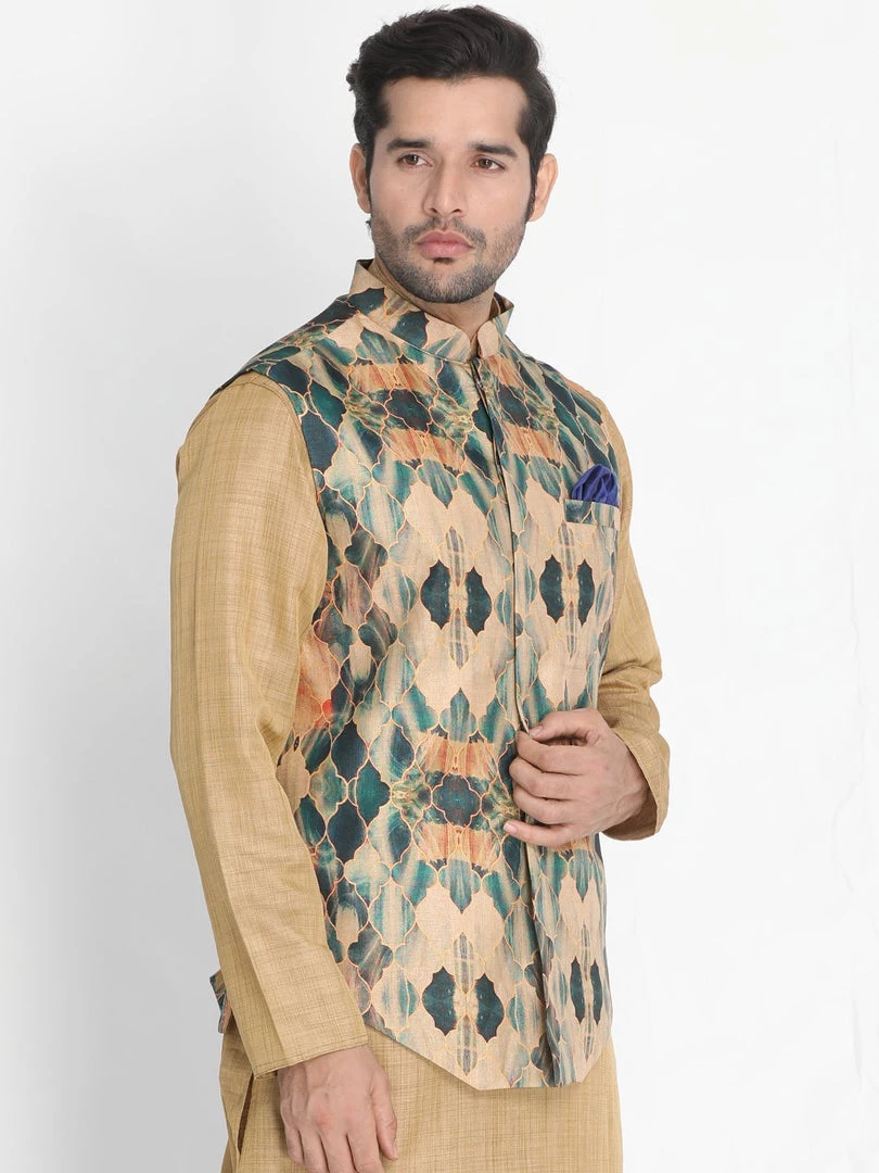 VASTRAMAY Men's Multicolor Silk Blend Ethnic Jacket 4 VASTRAMAY Men's Multicolor Silk Blend Ethnic Jacket