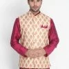 VASTRAMAY Men's Gold Silk Blend Ethnic Jacket Buy 1 Get 1