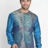 VASTRAMAY Men's Green Silk Blend Ethnic Jacket