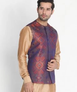 Vastramay Men's Beige Silk Blend Ethnic Jacket