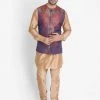Vastramay Men's Gold Cotton Blend Kurta, Ethnic Jacket And Pyjama Set