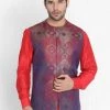 Vastramay Men's Red Silk Blend Ethnic Jacket