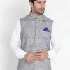 Buy 1 Get 1 VASTRAMAY Men's Grey Silk Blend Ethnic Jacket 2 Buy 1 Get 1 VASTRAMAY Men's Grey Silk Blend Ethnic Jacket
