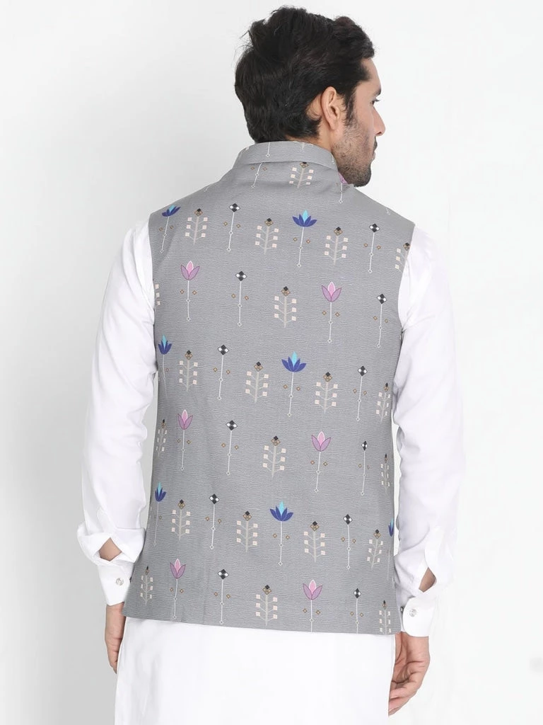 Buy 1 Get 1 VASTRAMAY Men's Grey Silk Blend Ethnic Jacket 6 Buy 1 Get 1 VASTRAMAY Men's Grey Silk Blend Ethnic Jacket
