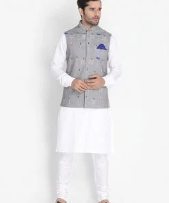 Buy 1 Get 1 VASTRAMAY Men's Grey Silk Blend Ethnic Jacket 12 Buy 1 Get 1 VASTRAMAY Men's Grey Silk Blend Ethnic Jacket