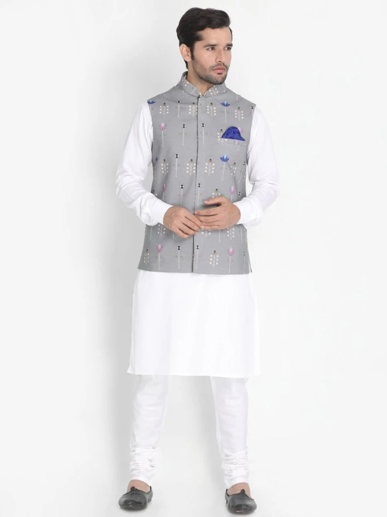 Buy 1 Get 1 VASTRAMAY Men's Grey Silk Blend Ethnic Jacket 7 Buy 1 Get 1 VASTRAMAY Men's Grey Silk Blend Ethnic Jacket