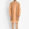 Vastramay Jacket Kurta Sets Men's Orange Cotton Silk Blend Kurta, Long Open Front Jacket, And Churidar Set