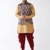 VASTRAMAY Men's Rose Gold Silk Blend Kurta And Dhoti Pant With Cotton Blend Ethnic Jacket Buy 1 Get 1