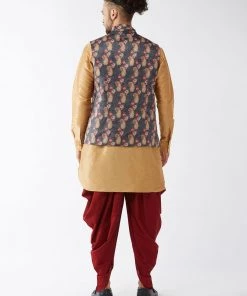 VASTRAMAY Men's Rose Gold Silk Blend Kurta And Dhoti Pant With Cotton Blend Ethnic Jacket Buy 1 Get 1 11 VASTRAMAY Men's Rose Gold Silk Blend Kurta And Dhoti Pant With Cotton Blend Ethnic Jacket Buy 1 Get 1