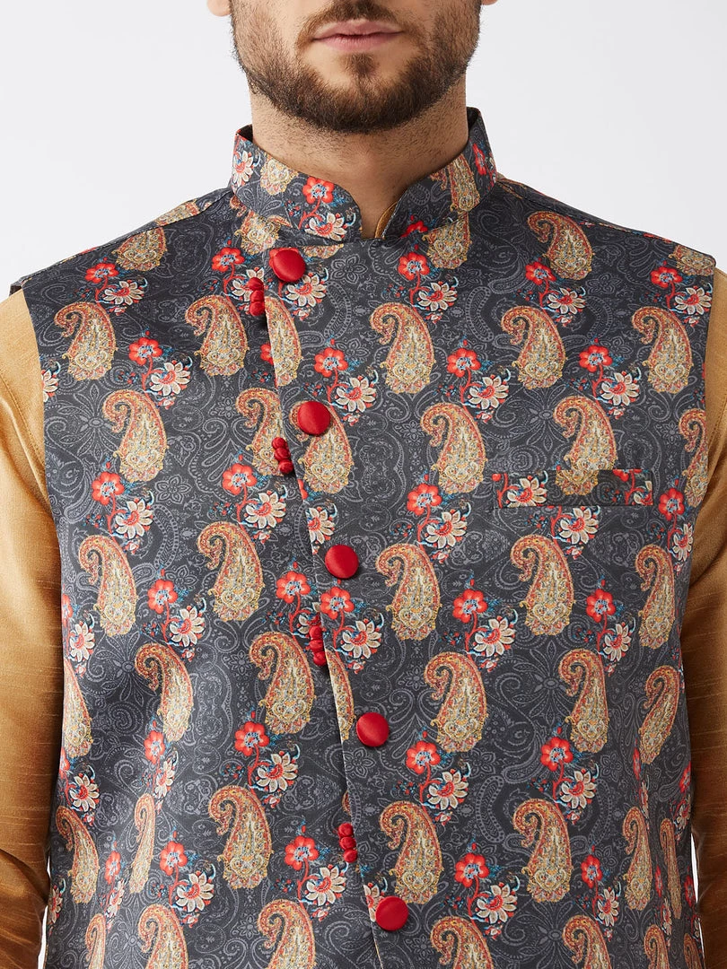 VASTRAMAY Men's Rose Gold Silk Blend Kurta And Dhoti Pant With Cotton Blend Ethnic Jacket Buy 1 Get 1 6 VASTRAMAY Men's Rose Gold Silk Blend Kurta And Dhoti Pant With Cotton Blend Ethnic Jacket Buy 1 Get 1