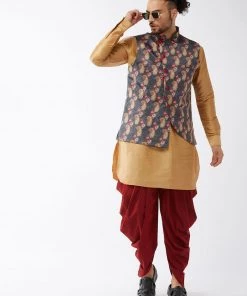 VASTRAMAY Men's Rose Gold Silk Blend Kurta And Dhoti Pant With Cotton Blend Ethnic Jacket Buy 1 Get 1 14 VASTRAMAY Men's Rose Gold Silk Blend Kurta And Dhoti Pant With Cotton Blend Ethnic Jacket Buy 1 Get 1
