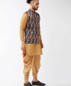 Buy 1 Get 1 VASTRAMAY Men's Cotton Blend Ethnic Jacket With Rose Gold Silk Blend Kurta And Dhoti Pant